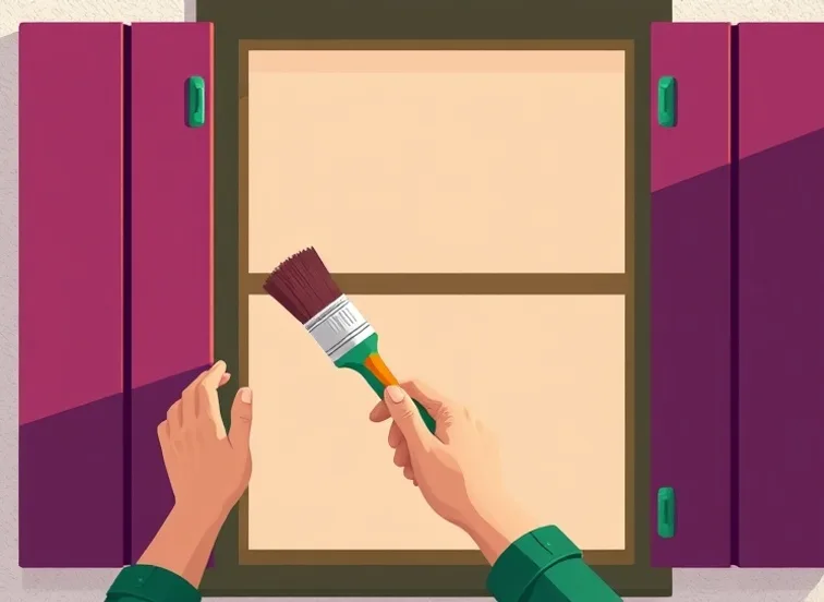 Mise en peinture au pinceau de volets et d'encadrements en bois
